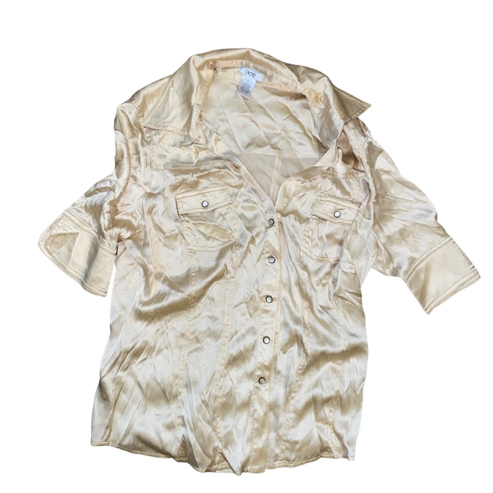 Gold Caché Silk Snap Button Down Large